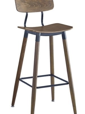 Industrial Light Walnut Metal Bar Stool w/ Wood Seat