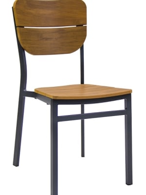 Teak Outdoor Plank Wood Grey Metal Frame