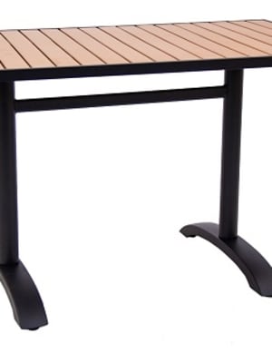 Teak Aluminum Imitation Slats Patio Table â€“ Black Frame Finish with Base