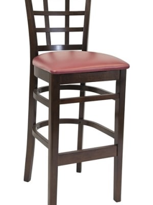 Lattice Back Restaurant Wood Bar Stools; Dark Mahogany or Walnut