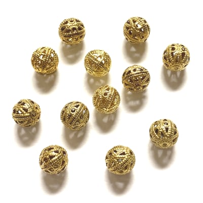 Brass Beads Wholesale-14mm Striped Cage Round Filigree Globe Beads