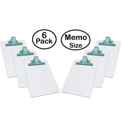 Acrimet Clipboard White Memo Size A5 (9 1/8" x 6 3/8") Premium Metal Clip (Hardboard) (Green Clip) (6 Pack)