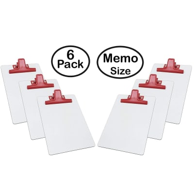 Acrimet Clipboard White Memo Size A5 (9 1/8" x 6 3/8") Premium Metal Clip (Hardboard) (Red Clip) (6 Pack)