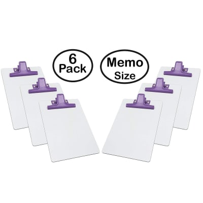 Acrimet Clipboard White Memo Size A5 (9 1/8" x 6 3/8") Premium Metal Clip (Hardboard) (Purple Clip) (6 Pack)