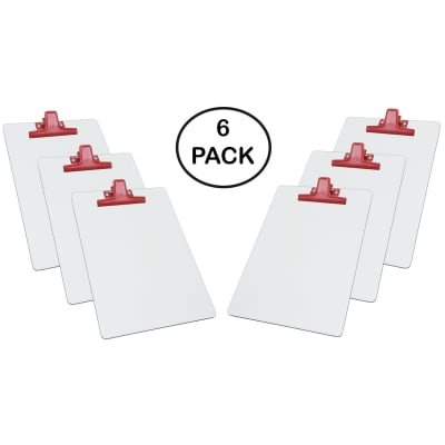 Acrimet Clipboard White Letter Size A4 (13" X 9 1/16") Premium Metal Clip (Hardboard) (Red Clip) (6 Pack)