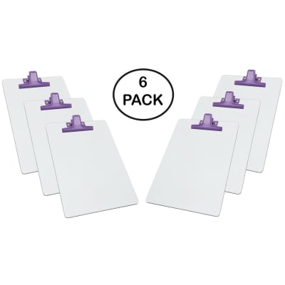 Acrimet Clipboard White Letter Size A4 (13" x 9 1/16") Premium Metal Clip (Hardboard) (Purple Clip) (6 Pack)