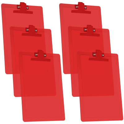 Acrimet Clipboard Letter Size Premium Metal Clip (Plastic) (Clear Red Color) (6 - Pack)