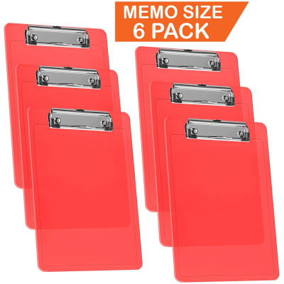 Acrimet Clipboard Memo Size A5 (9 1/4" x 6 5/16") Low Profile Clip (Plastic) (Clear Red Color) (6 Pack)