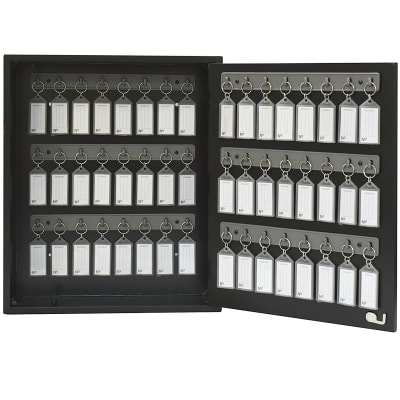 Acrimet Key Cabinet Organizer 48 Positions with Lock (Wall Mount) (48 Smoke Tags Included) (Black Cabinet)