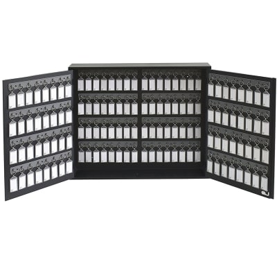 Acrimet Key Cabinet Organizer 128 Positions with Lock (Wall Mount) (128 Smoke Tags Included) (Black Cabinet)