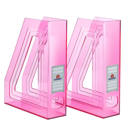 Acrimet Magazine File Holder (Clear Pink Color) 2 Pack Code 277.8