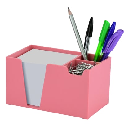 Acrimet Desk Organizer Pencil Paper Clip Holder (Solid Pink Color) (With Paper)