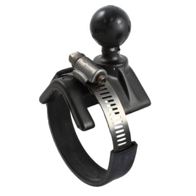 RAM-B-108B-STRAP40U rail mounting base with metal strap, fits 2â€“3" rails, suitable for Bonanza or Beech â€œthrow over yokeâ€ installations.