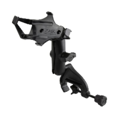 RAM-B-121-GA7U Garmin GPSMAP mount with yoke clamp, double socket arm, fits 0.625â€“1.25" rails, adjustable for optimal viewing angles.