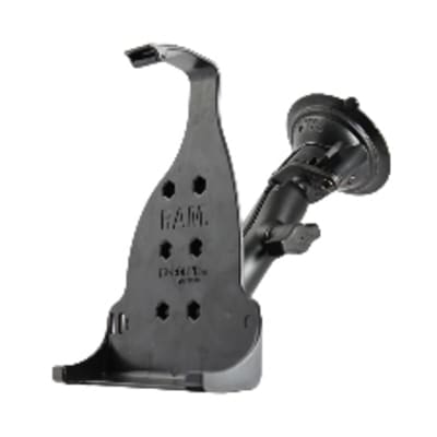 RAM-B-166-GA38U 3.3" Twist-Lock suction cup mount with double socket arm and custom cradle for Garmin GPSMAP 600, secure and adjustable.