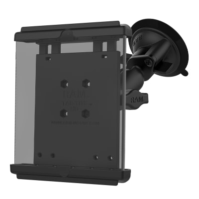 RAM-B-166-TAB12U 3.3" Twist-Lock suction cup mount with double socket arm and Tab-Tite universal clamping cradle for iPad mini 1-4 with light-duty case.