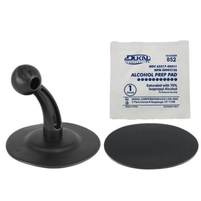 Lil Buddy RAP-SB-180NBU adhesive stick base with RAM ball, mounted on a surface, allowing 180Â° rotation for handheld device accessibility.