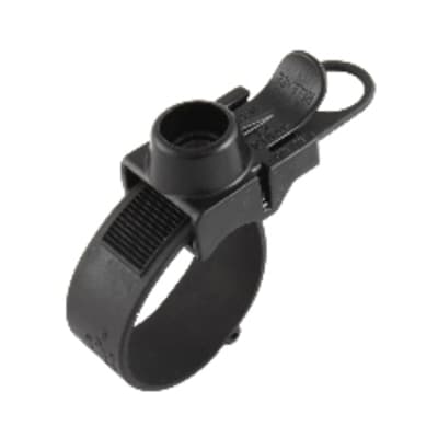 RAM EZ-Strap base with adjustable strap securing to tubing, showing pocket for RAM-to-RAM or RAM-to-Garmin double ball arms.