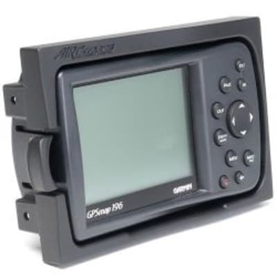 Garmin GPSMap handheld securely mounted in AirGizmos Panel DockÂ® with release tab, flush in standard 6.25" avionics stack, cables organized.