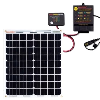 BatteryMINDer SCC1224-20 12V 20W solar battery charger-maintainer. Restores weak batteries, prevents sulfation, and extends battery life.