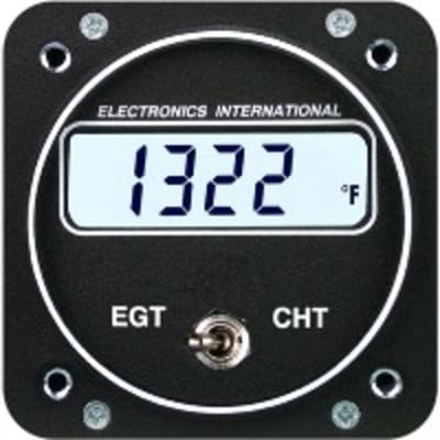 Electronics International EC-1 single channel EGT/CHT gauge for aircraft engines, offering precise exhaust and cylinder head temperature monitoring.