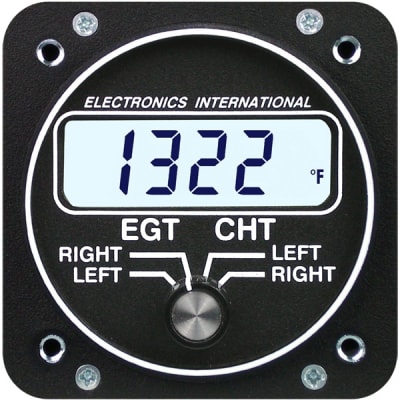 Electronics International EC-2 EGT/CHT gauge for left and right aircraft engines, providing accurate exhaust and cylinder head temperature monitoring.