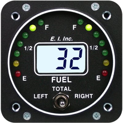 Electronics International FL-2 dual fuel level instrument (not STCâ€™d) for aircraft, offering precise monitoring of left and right fuel tanks.