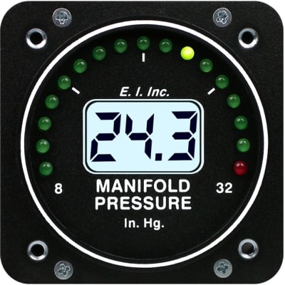 Electronics International M-1 manifold pressure instrument for aircraft engines, offering precise manifold readings and reliable engine performance monitoring.