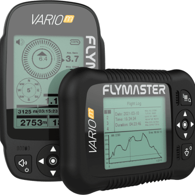 FlyMaster Vario M flight instrument with ultra-sensitive variometer, accurate altitude measurement, and thermal detection for pilots.