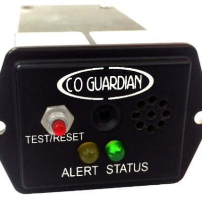 CO Guardian 451-101 panel-mounted CO detector for FAA certified aircraft and rotorcraft; compact unit with audible and visual alarms.