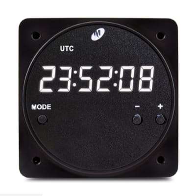 Mid-Continent Chronos CH93 Clock with USB Charger, aircraft cockpit instrument for timekeeping and USB device charging.