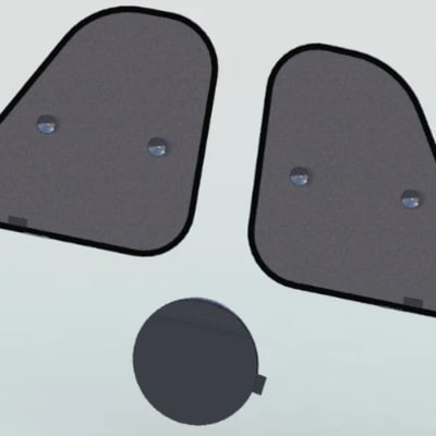 Rosen NX91 Black Mesh Fabric Shades for Citation 525 windows with quick-release suction cups, collapsible design, and storage pouch.