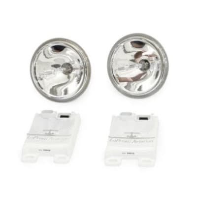 WAT Bell 206 nose mounted landing and taxi lights installed on helicopter for enhanced visibility during takeoff, landing, and taxiing.