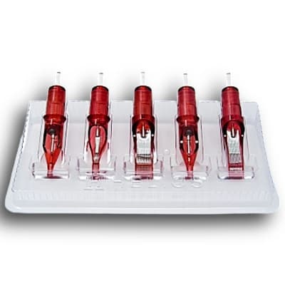 Helios Cartridge Trays â€“ disposable needle holders for tattoo cartridges in a clean, professional setup