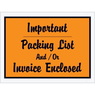 4 1/2" x 6" Orange "Important Packing List And/Or Invoice Enclosed" Envelopes 1000/Case
