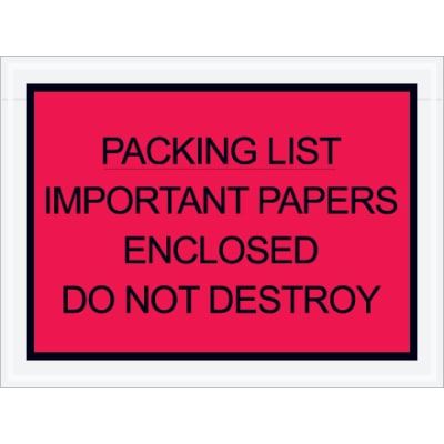 4 1/2" x 6" Red "Important Papers Enclosed" Envelopes 1000/Case