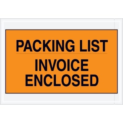 4 1/2" x 5 1/2" Orange "Packing List/Invoice Enclosed" Envelopes 1000/Case