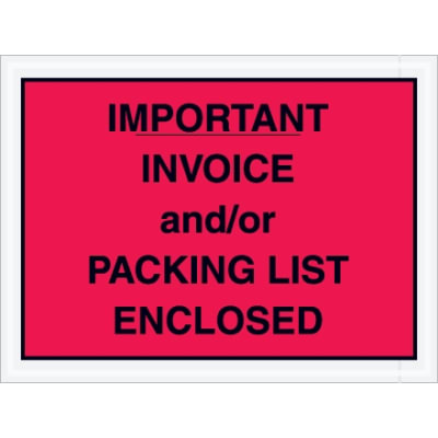 4 1/2" x 6" Red "Important Invoice and/or Packing List Enclosed" Envelopes 1000/Case