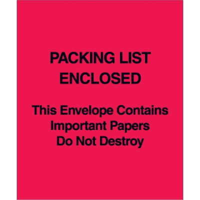 5" x 6" Red (Paper Face) "Packing List Enclosed This Envelope Contains?" 1000/Case