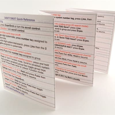 Wallet-sized Quick Reference for Uniden BCD325P2 & BC346XT & BCD396XT