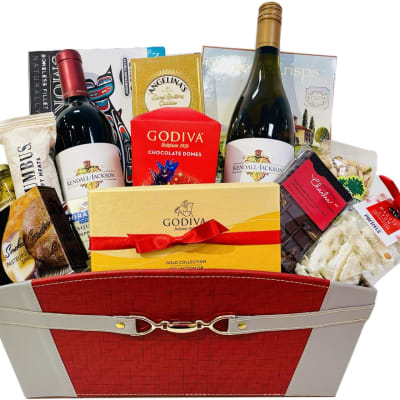 Double Wine and Chocolate with treats Gift Basket | Delivery