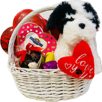 Love is Cute Doggies and Chocolate Gift Basket | Delivery Available