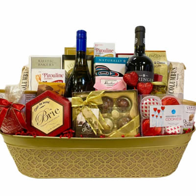 Wine and Gold Chocolate Holiday Gift Basket | Delivery Available