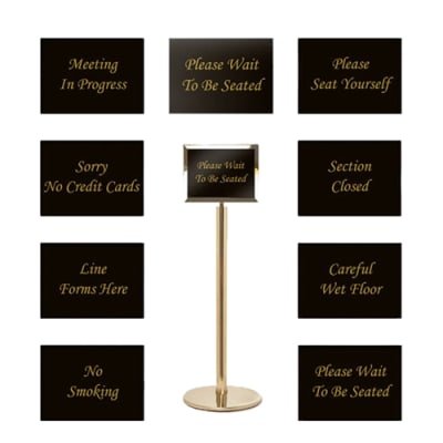 “Hostess sign stand with 11x14 horizontal frame and interchangeable signs”