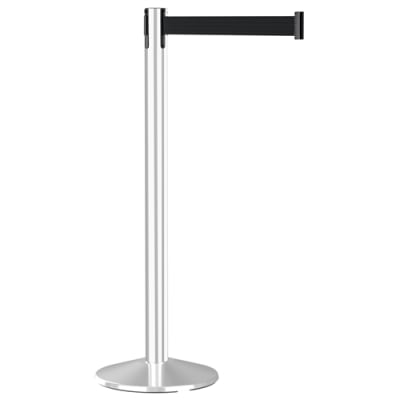 Prime Stanchion G5 Retractable Belt Crowd Control Post with Polished Stainless Steel Finish and Cement Base