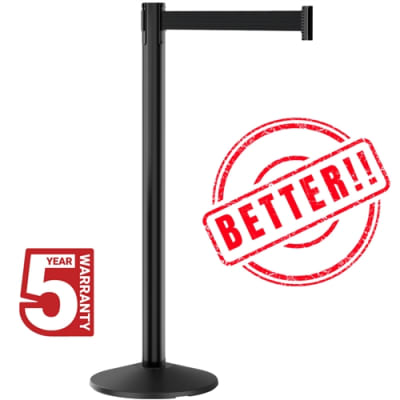 Retractable Belt Prime HD Stanchion Crowd Control Post in Black Aluminum Finish and Cast Iron Base
