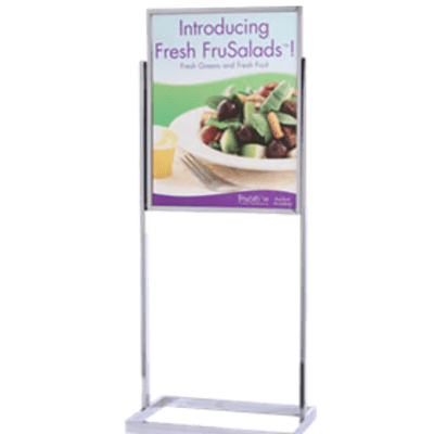 “22x28 square base poster stand in polished chrome”