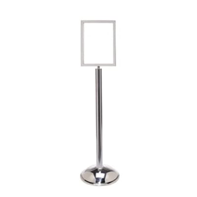 “Vertical sign stand with dome base for retail and queue signage”