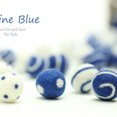 Felt Balls - Marine Blue Dots & Swirls