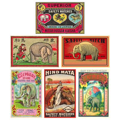Vintage Elephants Mini Matchboxes 60Pack
